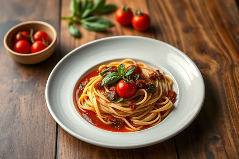Pasta med ruccolapuré og cherrytomatsaus
