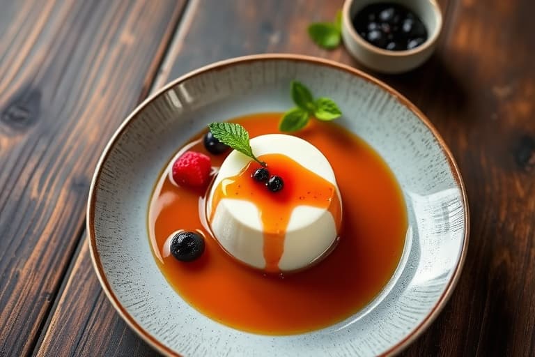 Yoghurtt panna cotta med kirsebær- og ferskenskompott
