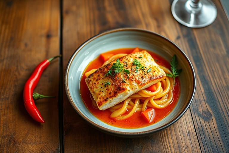 Krydret katfish med paprika og løk