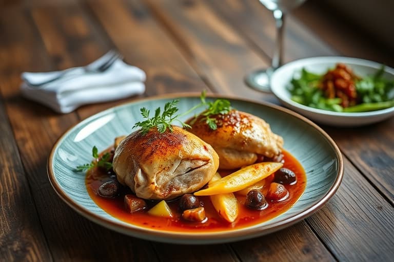 Sitron- og salvie-kylling med Cornish game hens og tomat-porcini-saus