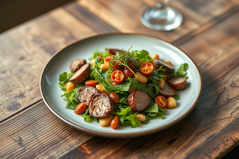 Varm grønn bønnesalat med valnøtter