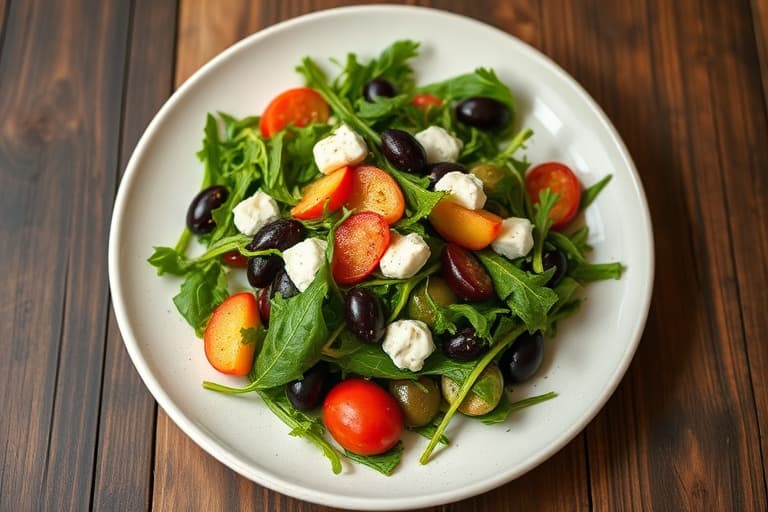 Arugulasalat med mynte, oliven, appelsiner og ricotta salata