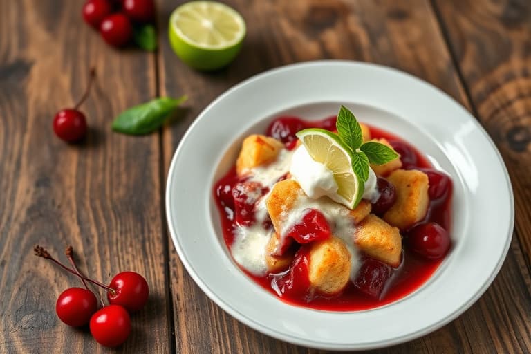 Cherry-Lime Cobbler med vaniljecréme fraîche-kjeks