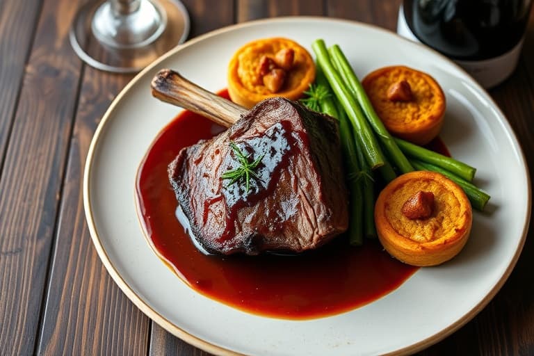 Prime ribstek med merlot-saus og Yorkshire-puddinger