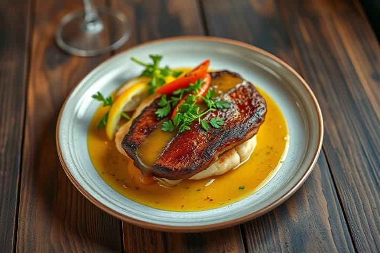 Cowboy flatbrød toppet med ruccolasalat og sitron-peppersaus