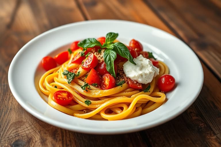 Cavatappi med tomater, ruccola og ricotta