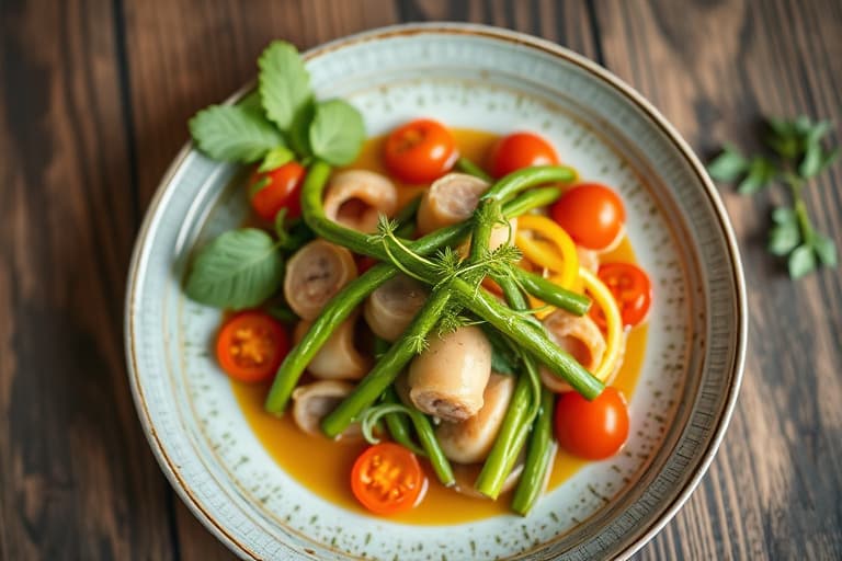 Grønne bønner og tomater