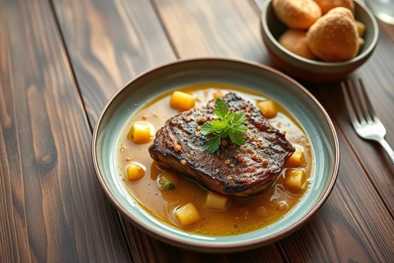 Stek med løkkompott