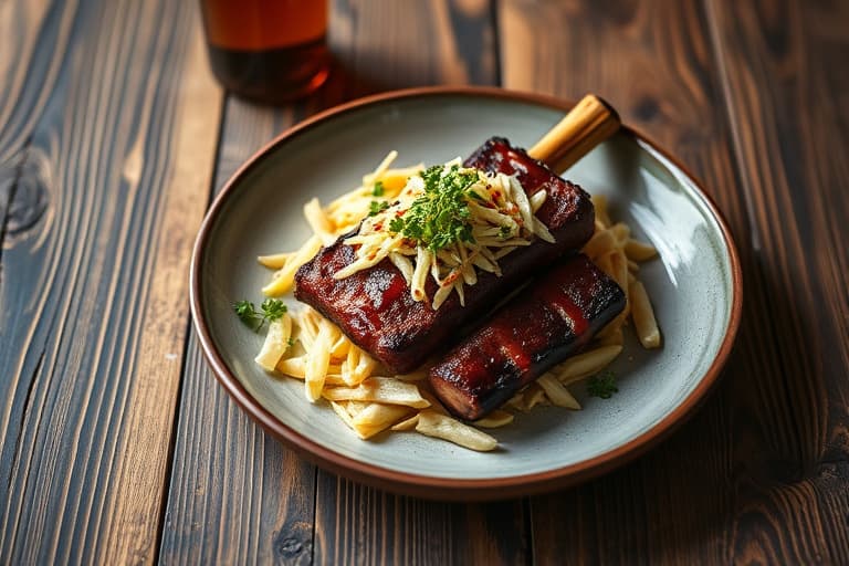 Tørkrustede BBQ-svineribber med grønnkål-coleslaw