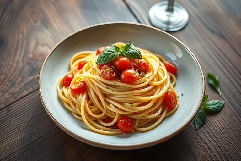 Daikon-fettuccine med tomat- og basilikasaus