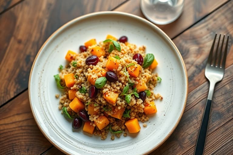 Høstsalat med lagvis oppbygning, butternut squash og quinoa