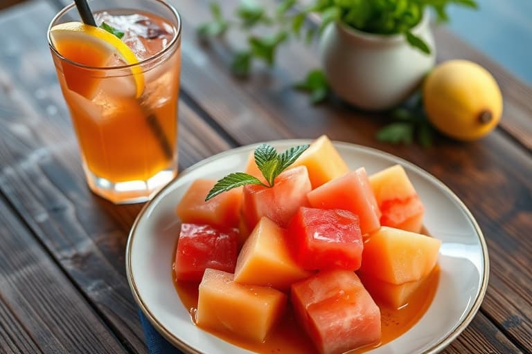 Vannmelon- og mynte-iced tea, greskinspirert