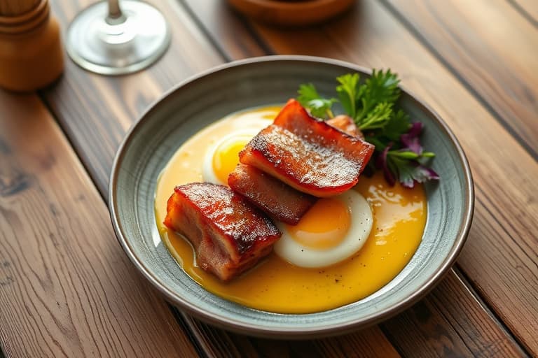 Baconskivepai med eggekrem