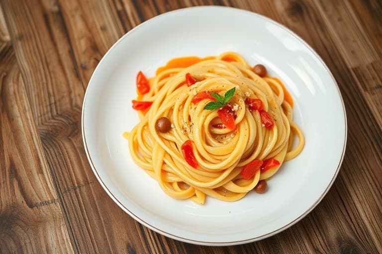 Fettuccini med sopp, skinke og rose-saus