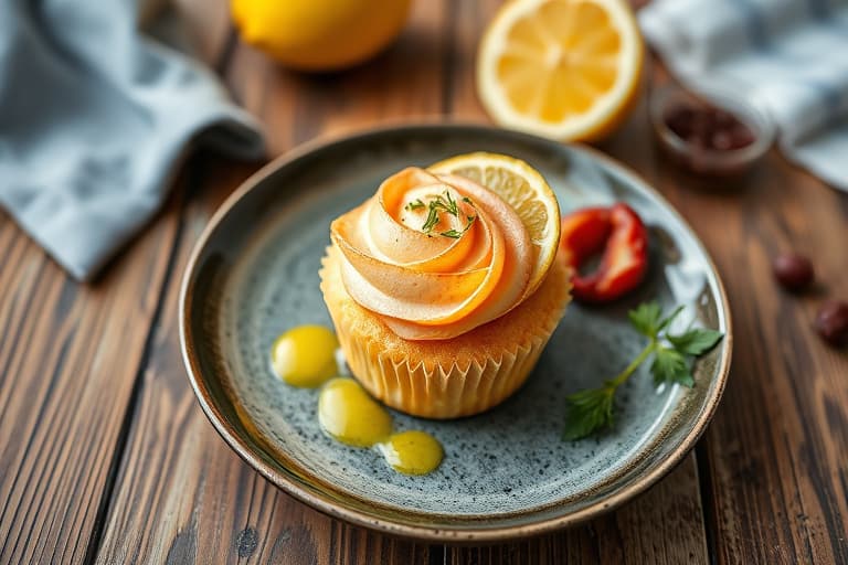 Sitroncupcake med bjørnebærsmørkrem