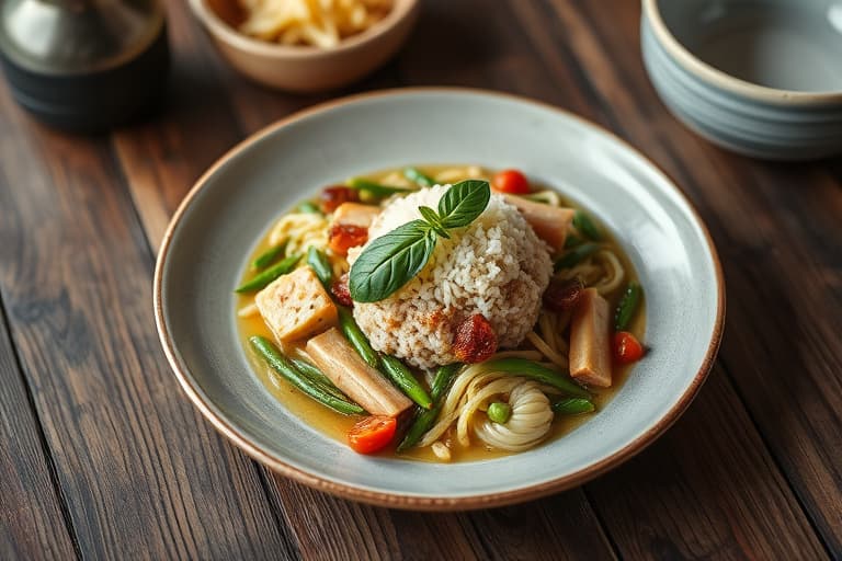 Thailandsk krydret basilikumkylling med stekt ris