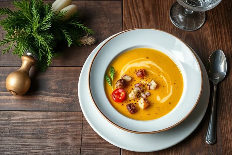 Karrésuppe med gresskar, eple og cheddar-smeltet ost