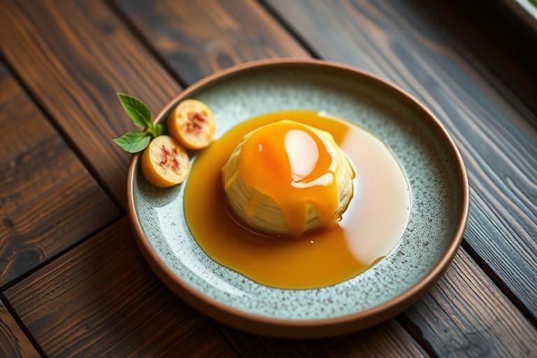 Karamellisert ananas og crème caramel med bananiskrem