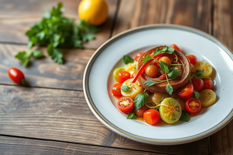 Grillet blekksprut- og søt løksalat med ovnsbakte tomater og grønn chili-vinaigrette