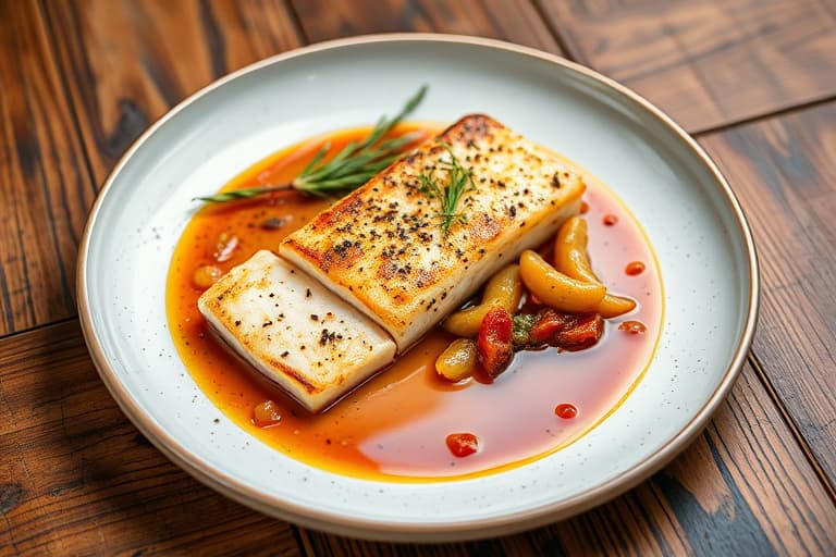 Stekt tunfisk med blodappelsin- og fennikelglasur og relish, servert med sautert vannkresse