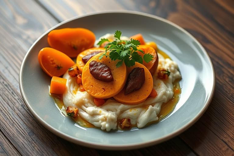 Andebryst med tamarindglasur og thai-rød currytamalé, grønn papaya- og mais-salsa