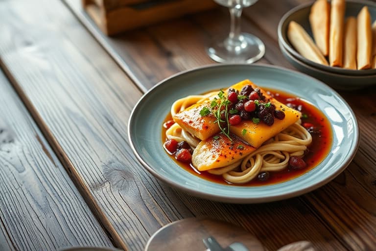 Pannekaker fylt med blåbærfyll og rabarbrékompott