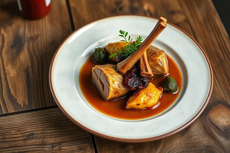 Østlyset lyser opp ossso buco, ovnsbakt steinbiter
'Osso Buco' med urtesmørkede poteter