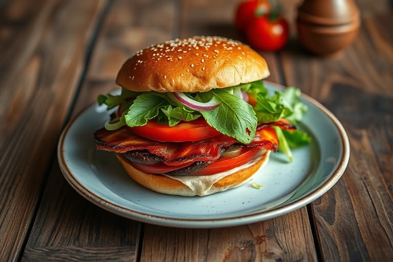 De ultimate BLT-burgere med honning-melasseglasert bacon, grillet salat og røykfylt tomatmajones