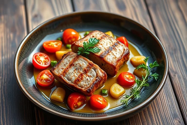 Blåmuggost og kress-biff Wellington med grillede tomater, persille- og dillpoteter, samt brokkolinispears