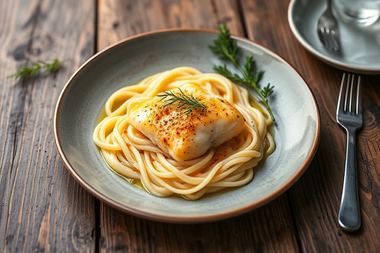 Tunfisk- og nudelgrateng med purre og fersk dill