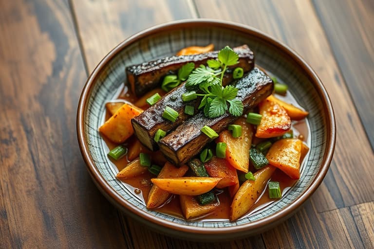 Szechwan-inspirert aubergine med pitabrød i båter