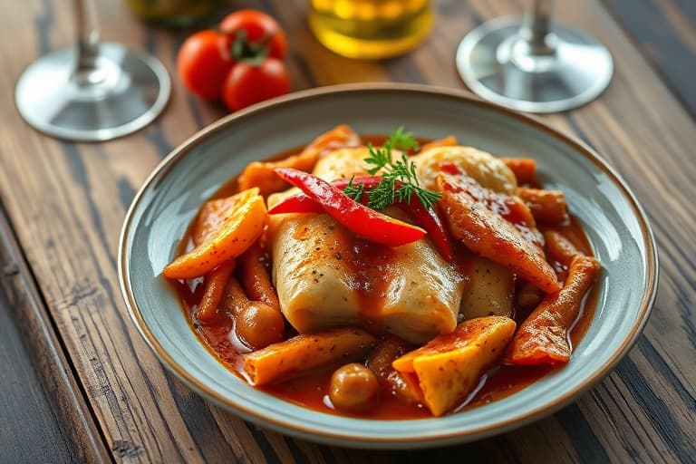 Pølse, ovnsbakt rød paprika og spinattorta Rustica