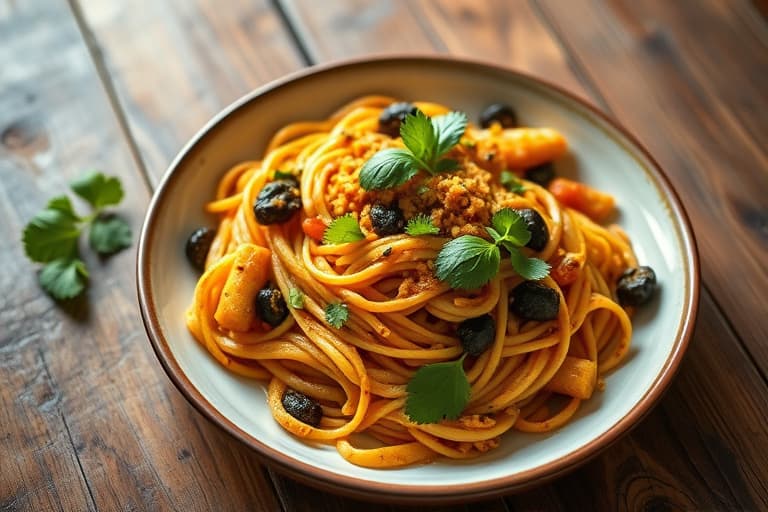 Thailandsk currypenne med ingefær-tomat chutney