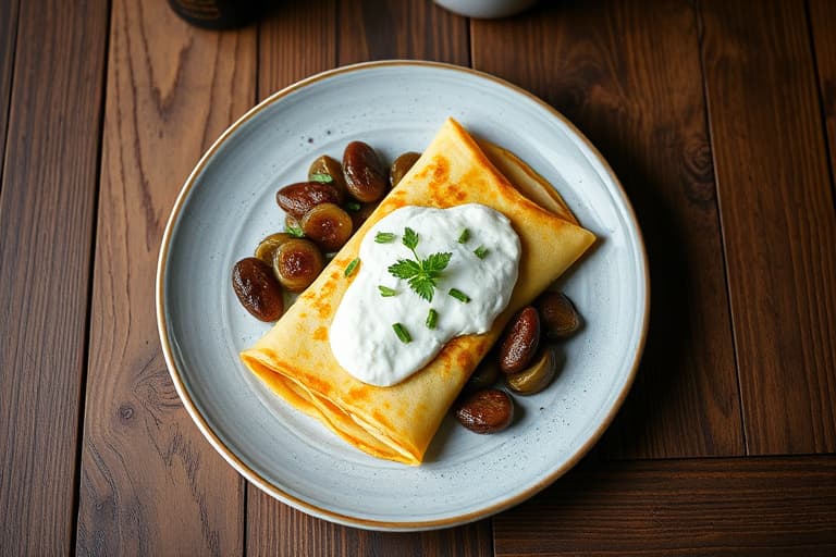 Bokhvetecrêpes med honningricotta og sauterte plommer