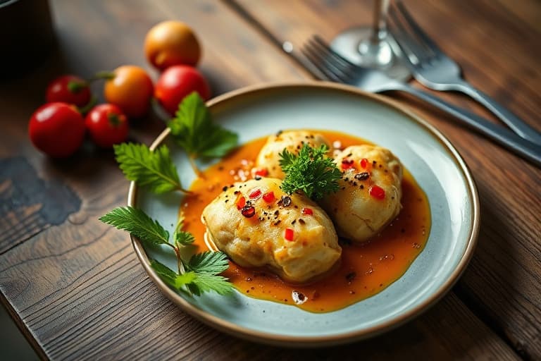 Pølsestek med kokos-chili-saus og lychees