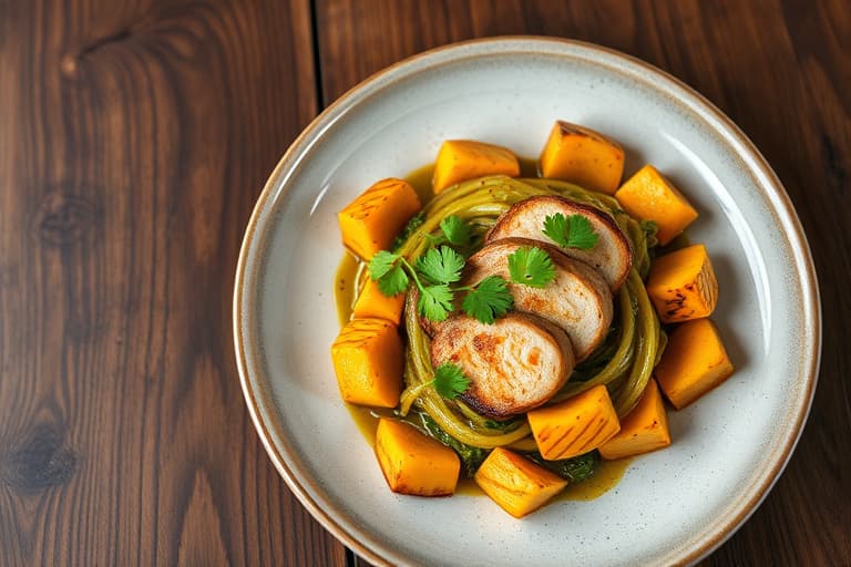 Peruvianske biffspyd med grillet løk og squash