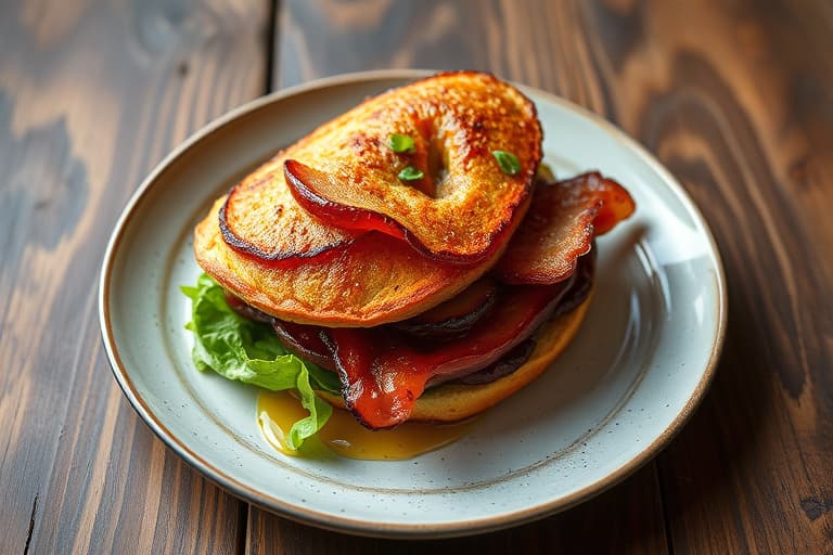 Pepper-krustet biff, bacon og ruccolasandwich med krydret sennep