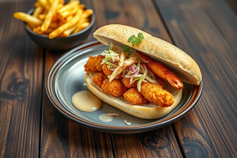 Tempura-ristet mykskjellkrabbesandwich med tartarsaus, coleslaw og sprø Old Bay-chips