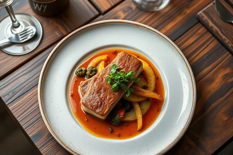 Olive Branch røkt oksefilet, potetmos med olivenolje, ovnsbakt chili- og olivenragout