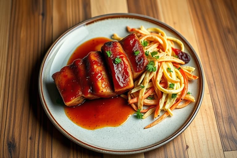 Master BBQ-saus for ribbe, kylling og reker, grillede grønnsaksslaw og 'røstede poteter'