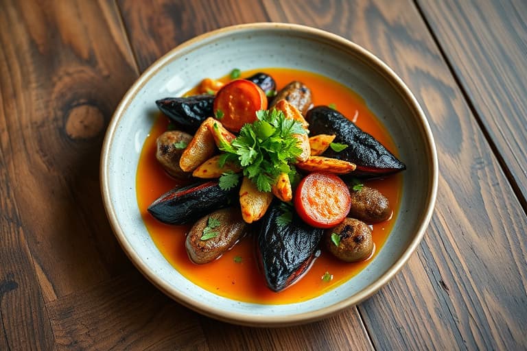 Ripe plantain og chorizo fylt kyllingbryst med korianderris og tamarind-romglasur