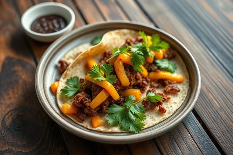 Grillet skinnstekt biff myk taco med mangosalsa og Bush's Black Bean Fiesta-grillbønner
