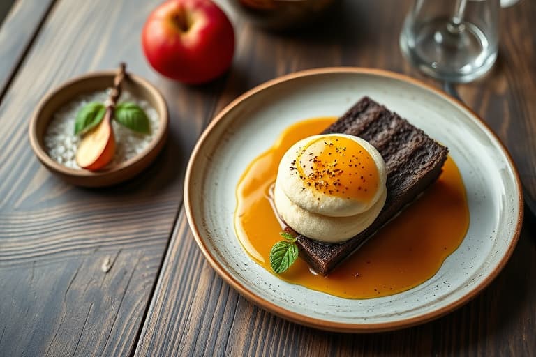 Sjokoladekake med soufflékonsistens og appelsincaramellsaus