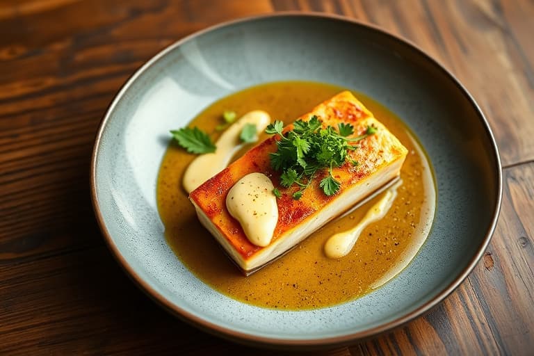 Sprø kylling med jalapeño beurre blanc og krydret Poblano-pepperspuré