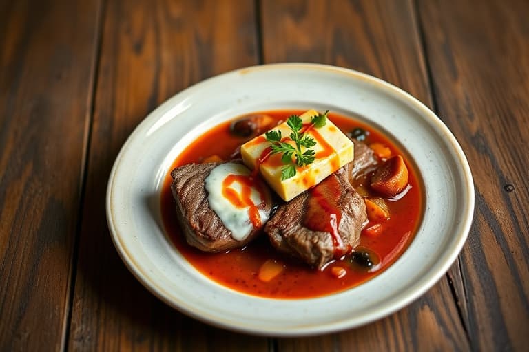 Lamb og svart bønne-chili med spisskummen-crema, rødløk-relish, avokadorelish og tradisjonell amerikansk frityrbred.