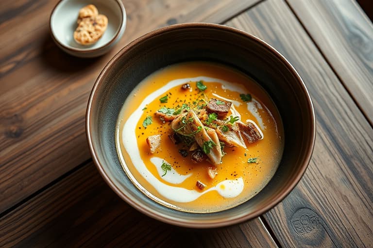 Lemongrass-konsommé med matzaboller, purre og shiitakesopp