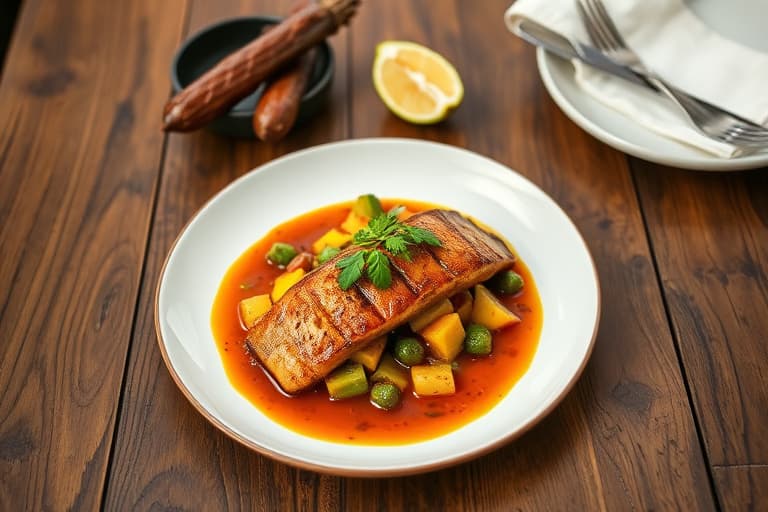 Langtidsstekte lammeskanker med guajillo-ananas-saus, ovnsbakte grønnsaker og kokos-tamales