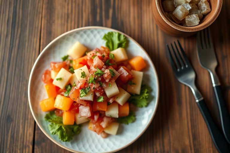 Vannmelon-, agurk- og jícama-salat