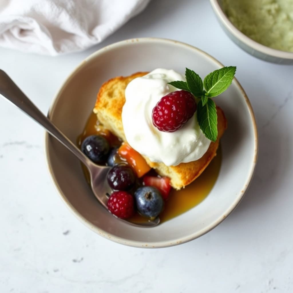 Gingerbrød-brioche sommerpudding med rømme-mascarpone