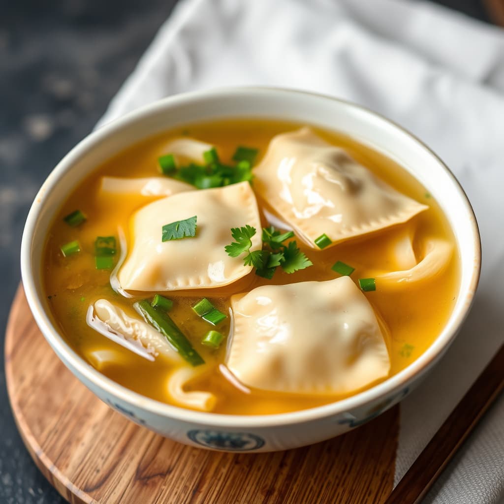 Gingery kyllingkraft med wonton-ravioli